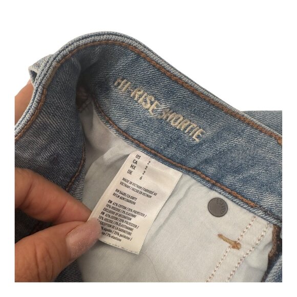 American Eagle Womens SZ 2 High Rise Distressed Denim Shortie Frayed Hemmed - Picture 4 of 12